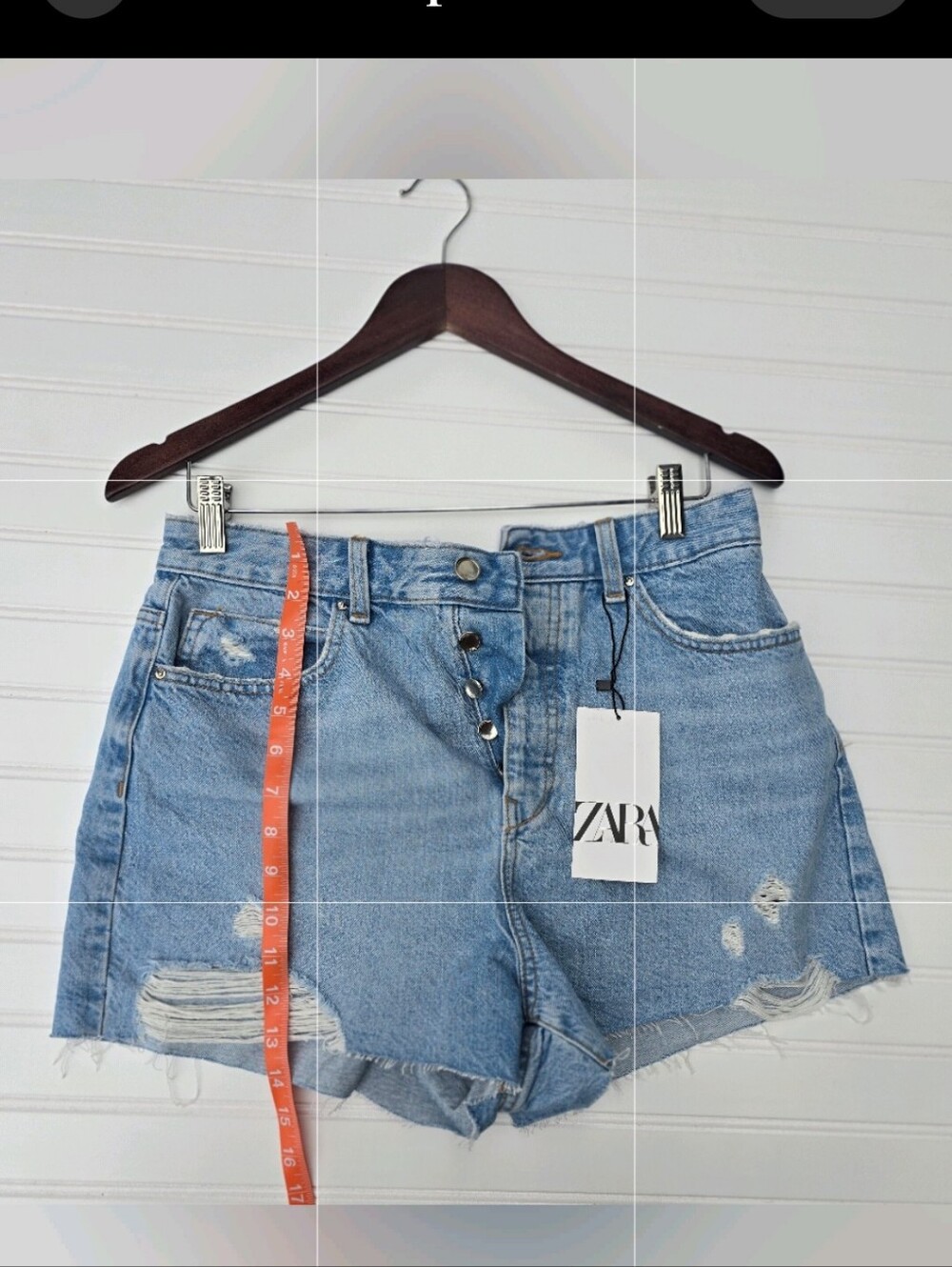 NWT Zara High-Rise Distressed Button-Fly Denim Shorts - Picture 5 of 7